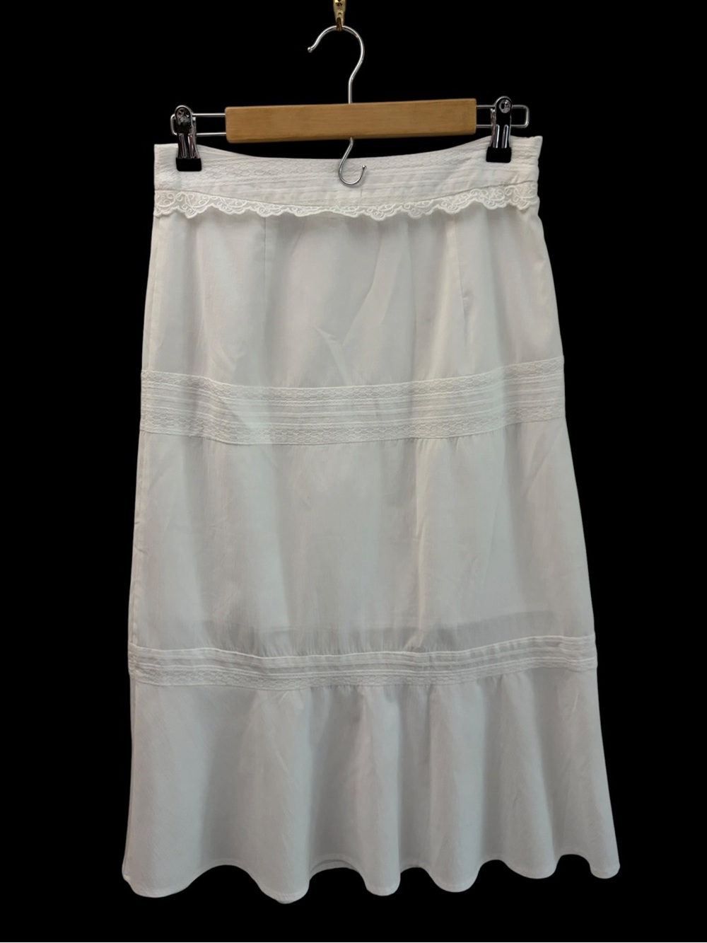 Commense Western Cowgirl Festival White Lace-Trim Midi Skirt Size M Boho Beach